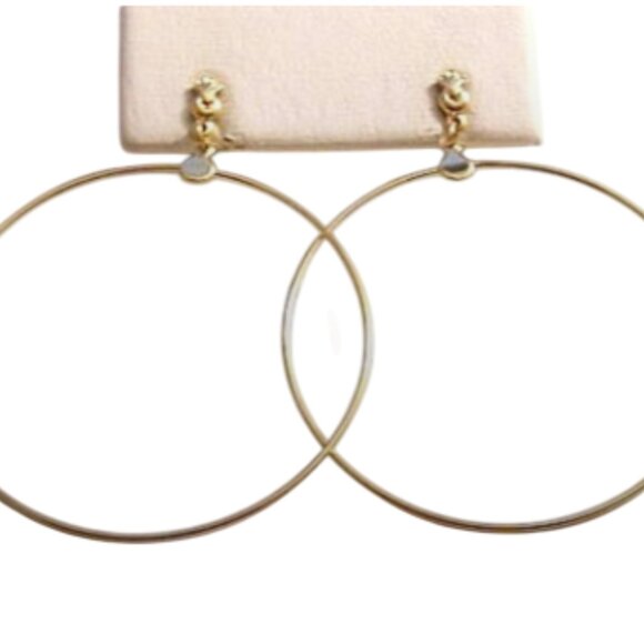 Big 3" Long Thin Hoop Pierced Post Stud Earrings Gold Tone Vintage Extra Large - Picture 3 of 4